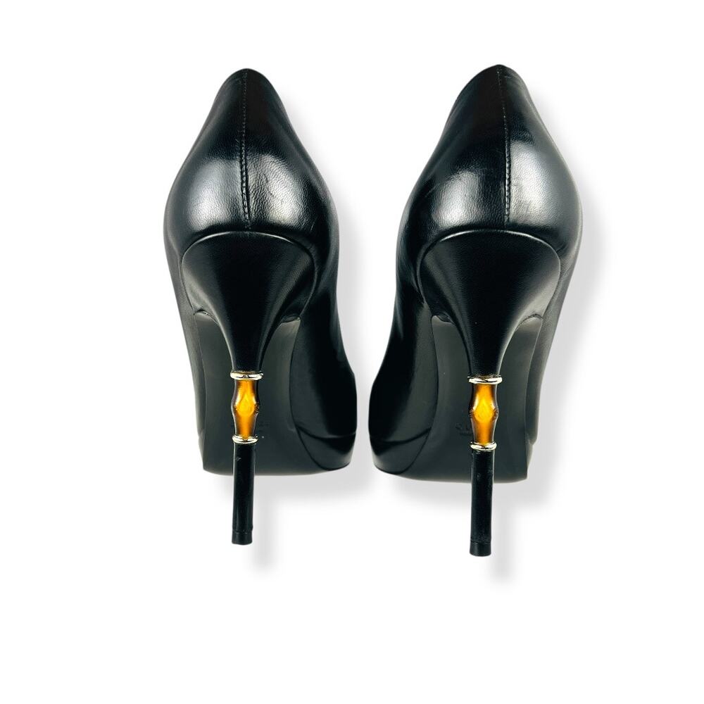 Gucci Malibu Bamboo Heel Platform Pumps Black Leather Frida Giannini 37 - Picture 2 of 6